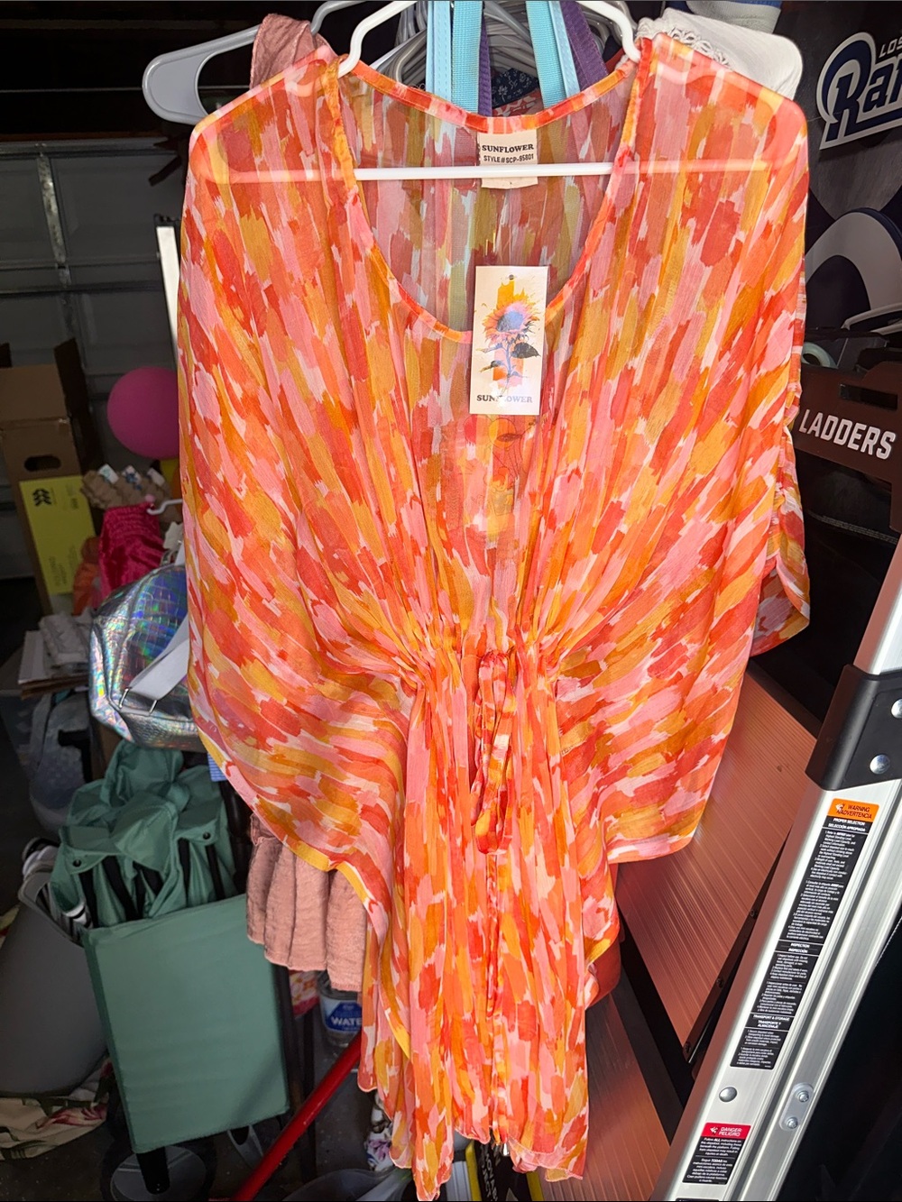 Orange & Pink Printed Drawstring Women’s Cover-Up Top